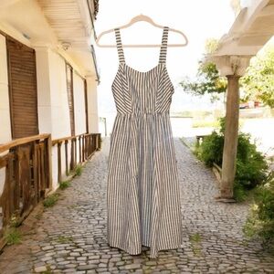 Good Luck Gem Navy And Cream
Striped Dress‎ With Side button Detail
Size M